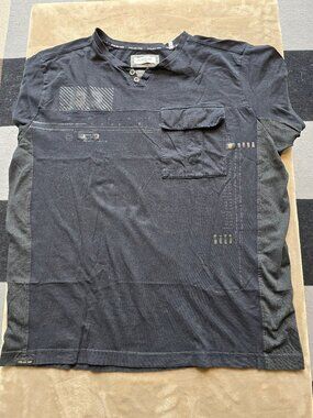Projek Raw men's XL Henley shirt black cotton short sleeve.